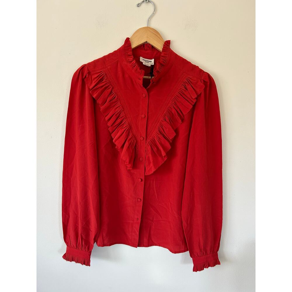Zadig & Voltaire NWT Deluxe Taccora silk blouse red size S ruffles